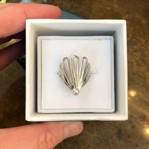 Aurate New York Deco Fan ring with pearl